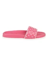 Valentino Pink Rockstud Spike Leather Slides In Shadow Pink - Bianco Ottico