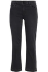 J BRAND WOMAN SELENA FRAYED MID-RISE KICK-FLARE JEANS BLACK,US 7789028784767737