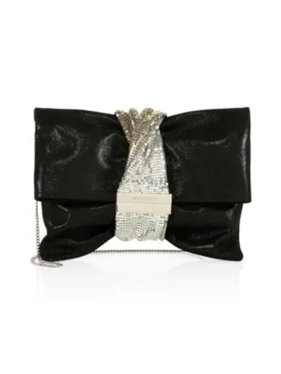 Jimmy Choo Chandra Crystal-band Shimmer Suede Clutch In Black