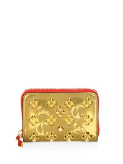 Christian Louboutin Panettone Embellished Zip-around Leather Wallet In Gold
