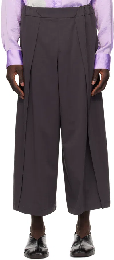 132 5. Issey Miyake Gray Crosscut Trousers In 13-charcoal Gray