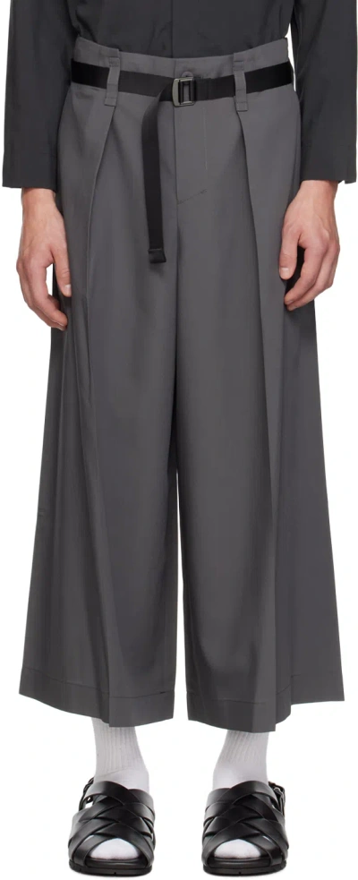132 5. Issey Miyake Gray Oblique Fold Trousers In 17-dark Gray