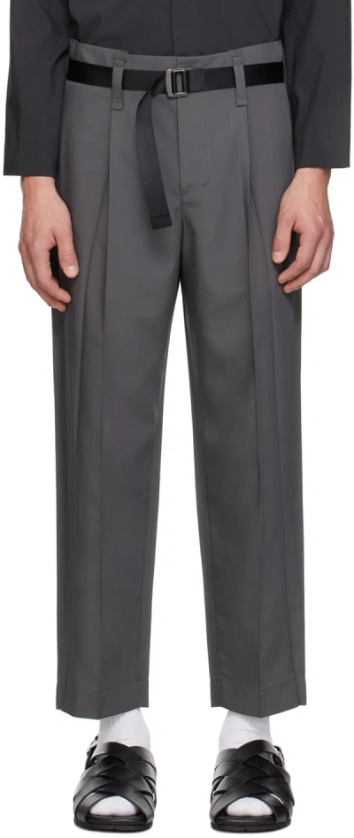 132 5. Issey Miyake Gray Oblique Fold Trousers In 17-dark Gray