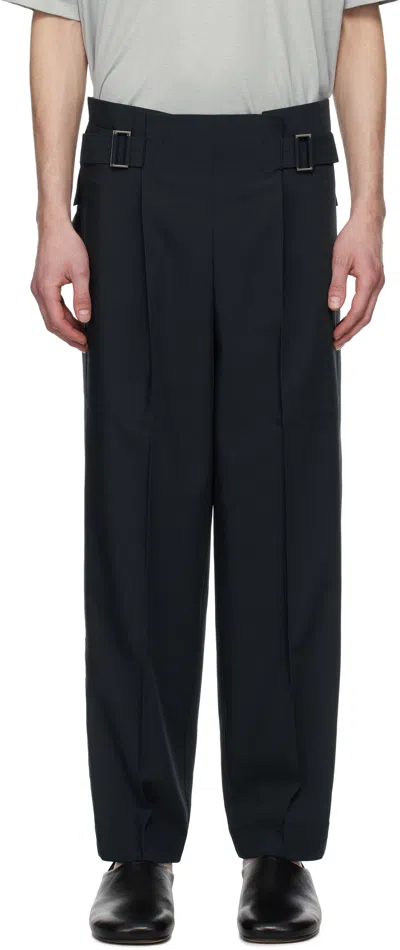 132 5. Issey Miyake Navy Flat Tuck Trousers In 75-navy