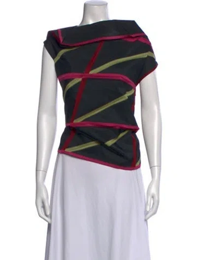 Pre-owned 132 5. Issey Miyake Striped Asymmetrical Top In Black