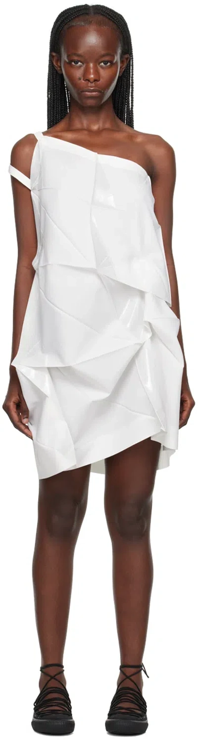 132 5. Issey Miyake White Standard Minidress In 08 White X Silver