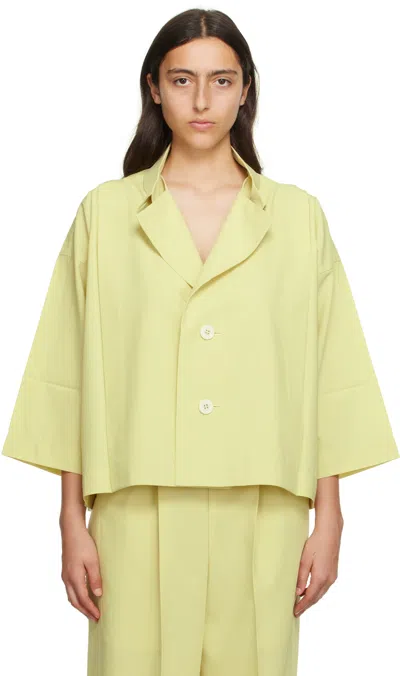 132 5. Issey Miyake Yellow Flat Tuck Jacket In 51 Cream Yellow