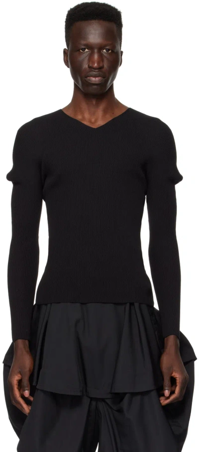 132 5. Issey Miyake Black V-neck Sweater In 15-black