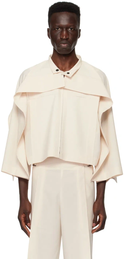 132 5. Issey Miyake Off-white Zip Jacket In 03-ivory