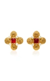 GRIPOIX BYZANTINE SHELL 24K GOLD-PLATED BRASS PEARL AND POURED GLASS CLIP EARRINGS,GP-BYZ-BOC-03