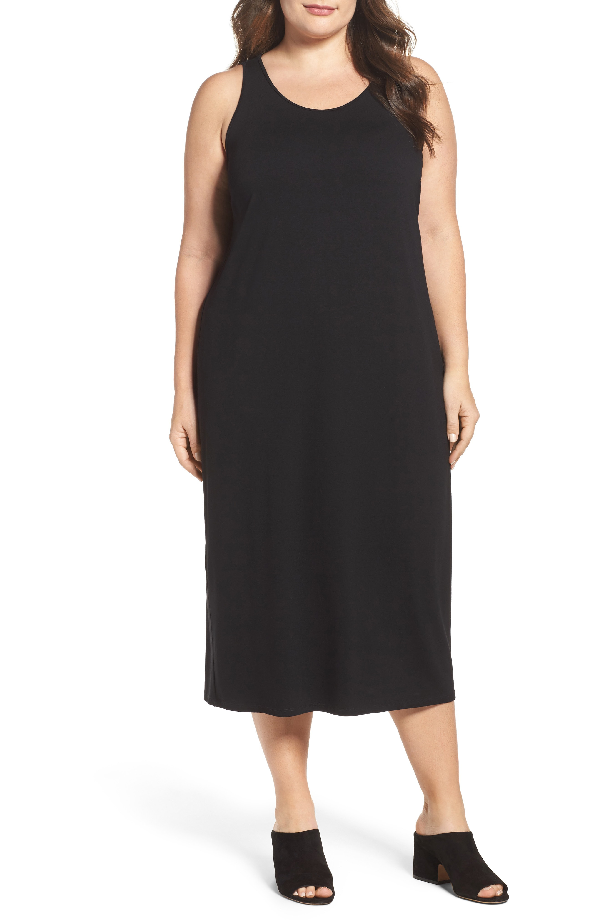 eileen fisher black midi dress