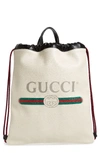 GUCCI LOGO LEATHER DRAWSTRING BACKPACK - WHITE,5166390GCBT