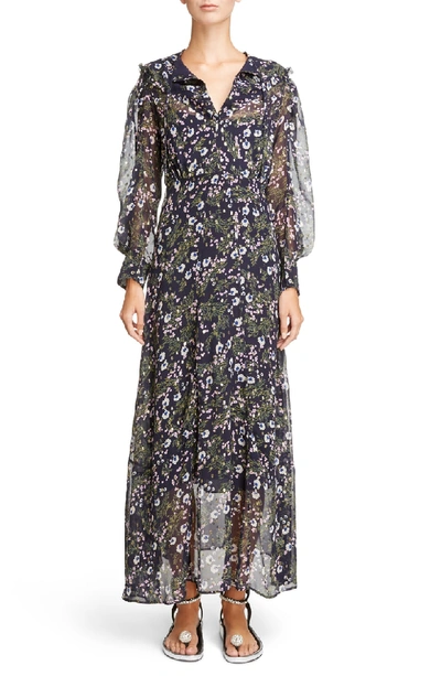 Isabel Marant Metallic Bloom Silk Maxi Dress In Midnight