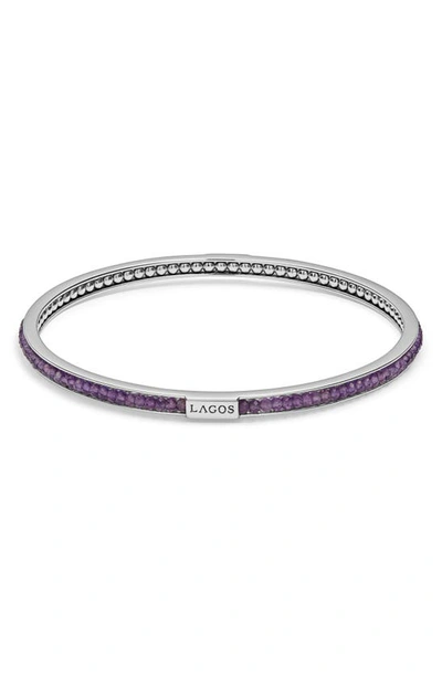Lagos Sterling Silver Caviar Icon Amethyst Beaded Bangle Bracelet In Silver/amethyst