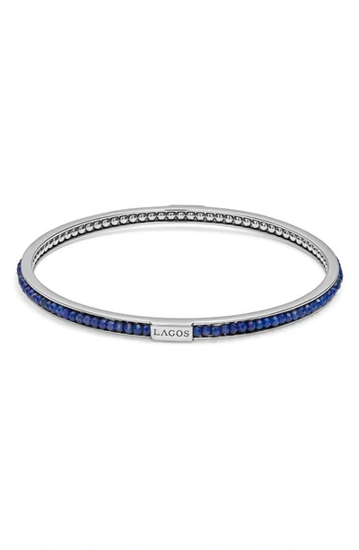 Lagos Sterling Silver Caviar Icon Lapis Beaded Bangle Bracelet In Blue/silver