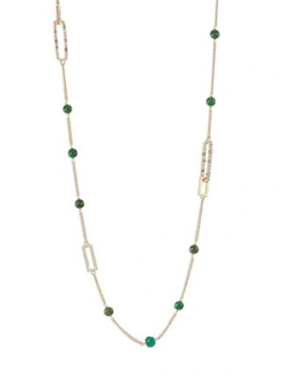 Alexis Bittar Crystal-encrusted Custom Link Station Necklace In Green