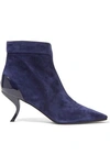 ROGER VIVIER WOMAN PATENT LEATHER-TRIMMED SUEDE ANKLE BOOTS ROYAL BLUE,US 2526016084594781