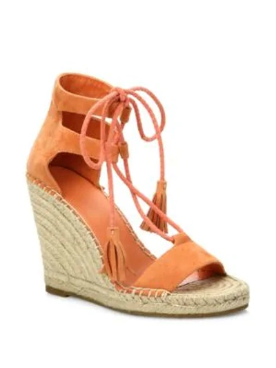 Joie Delilah Lace-up Suede Espadrille Wedge Sandals In Persimmon