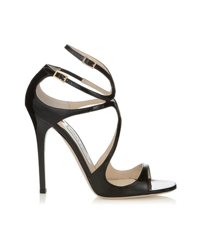 Jimmy Choo Lang 100mm Patent Strappy Sandal In Black