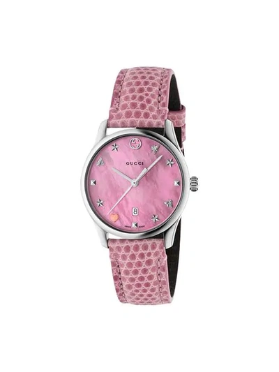 Gucci Women's 126sm29 Mother Of Pearl Lizard Leather Strap Watch, 29mm In Pink