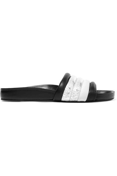 Isabel Marant Hellea Smooth And Cracked Mirrored-leather Slides In Silver