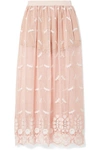 MIGUELINA PARIS EMBROIDERED CROCHETED COTTON MAXI SKIRT