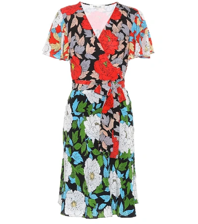 Diane Von Furstenberg Flutter-sleeve Floral-print Silk Wrap Dress In Multicoloured