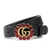 GUCCI Crystal-embellished leather belt,P00300923