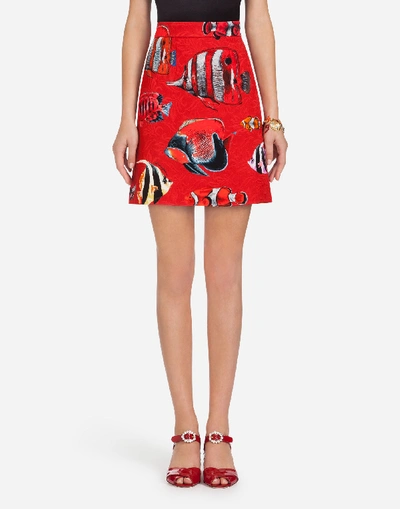 Dolce & Gabbana Fish Printed Brocade Mini Skirt In Multicolor