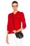 Comme Des Garçons Play Double Emblem V Neck Sweater In Red