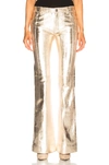 CHLOÉ CHLOE METALLIC TEXTURIZED LEATHER FLARED PANTS IN SILVER