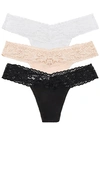 Hanky Panky Three-pack Original-rise Organic Cotton Thongs In Black & White & Chai