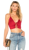 BY THE WAY. BY THE WAY. CRYSTAL FAUX SUEDE TOP IN RED.,BTWR-WS117