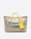 DOLCE & GABBANA SHOPPING BAG IN FABRIC WITH PRINTED CALFSKIN EMBROIDERY AND TRIM,BB6572AS8978E164
