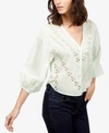 LUCKY BRAND COTTON EYELET PEASANT BLOUSE