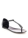 GIUSEPPE ZANOTTI CRYSTAL-STUDDED SUEDE THONG SANDALS,0400092667204