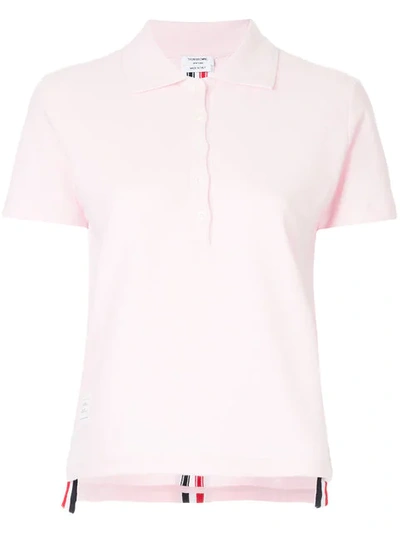 Thom Browne Relaxed Fit Short Sleeve Polo With Center Back Red, White And Blue Stripe In Classic Pique In Pink