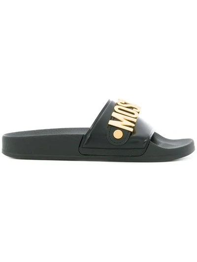 MOSCHINO LOGO PLAQUE POOL SLIDES,MA28032G05M1112757139