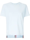 Thom Browne Relaxed Fit Short Sleeve Tee With Red, White And Blue Stripe In Classic Pique In Blue