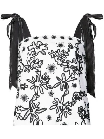 Rachel Zoe Cotton Beaded Embroidered Top In Ecru/black