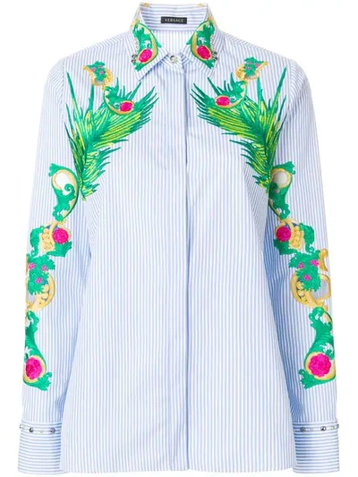 Versace Embroidered Striped Shirt In Multicolour