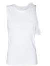 Helmut Lang Crewneck Sleeveless Cotton Tank With Feathers In Optic White