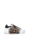 DOLCE & GABBANA SACRED HEART PRINT WHITE SNEAKERS IN LEATHER,10537319