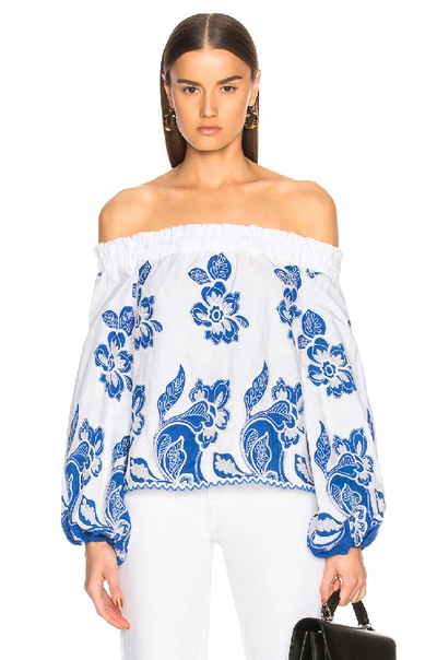 Alexis Galiena Off-the-shoulder Blouson-sleeve Embroidered Top In Floral