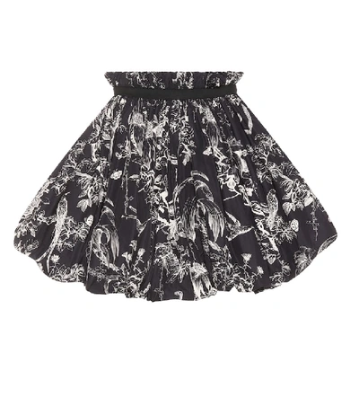 Alexander Mcqueen Bird-sketch Pleated Bubble-hem Mini Skirt In Black/ivory