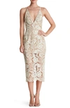 Dress The Population 'marie' Lace Midi Dress In White/ Nude