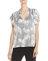 HALSTON HERITAGE RUCHED PRINTED FLUTTER-SLEEVE TOP,SZM011450T