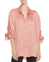 HALSTON HERITAGE RUCHED BUTTON-DOWN SHIRT,MDK011448