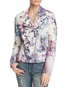 BAGATELLE WATERCOLOR FLORAL FAUX LEATHER MOTO JACKET,63852