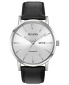 BULOVA MEN'S AUTOMATIC AMERICAN CLIPPER BLACK LEATHER STRAP WATCH 42MM